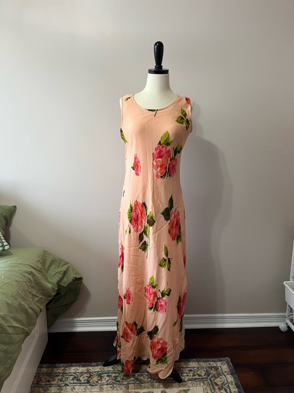 American Age Peach Maxi Dress with Pink Floral Print